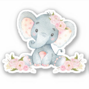 Sticker Flore rose mignon bébé éléphant coupé Vinyl S