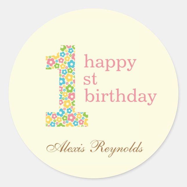 Sticker Flower Power First Birthday Faveur - Rose (Devant)