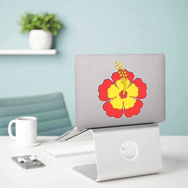 Sticker Flower rouge hibiscus (Ordinateur portable sur le bureau)