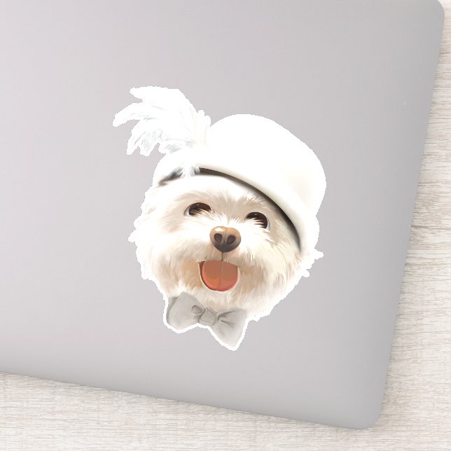 Sticker Fluffy Dog avec Casquette blanc (Détail)