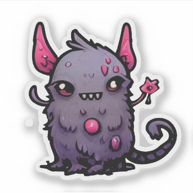 Sticker Fluffy Purple Demon Cat - Kawaii Monster (Devant)