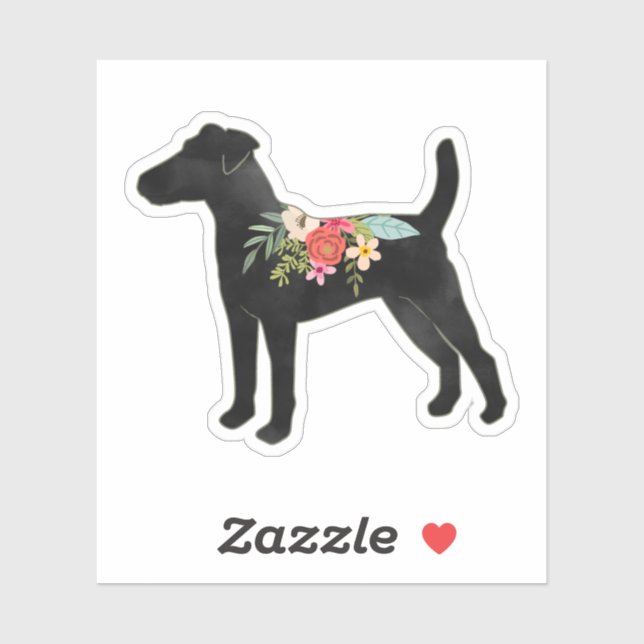 Sticker Fluide Renard Terrier Chien race Boho Floral (Feuille)