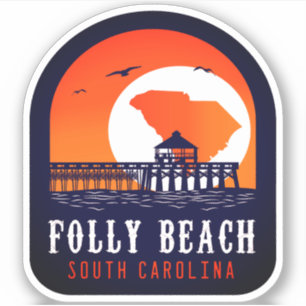 Sticker Folly Beach South Carolina Retro Souvenirs