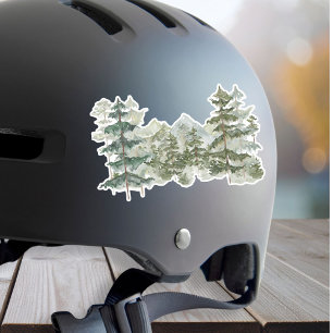 Sticker Forêt de pins à l'aquarelle Montagne Esthétique ru