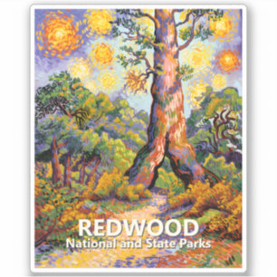 Sticker Forêt de séquoias rétro couleur sauvage Van Gogh