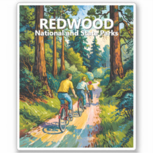 Sticker Forêt du Parc National de Redwood, famille à vélo