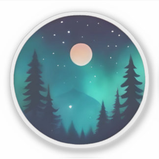 Sticker Forêt Lune avec une brillance Enchantante