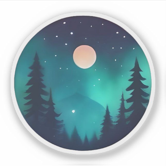 Sticker Forêt Lune avec une brillance Enchantante (Devant)