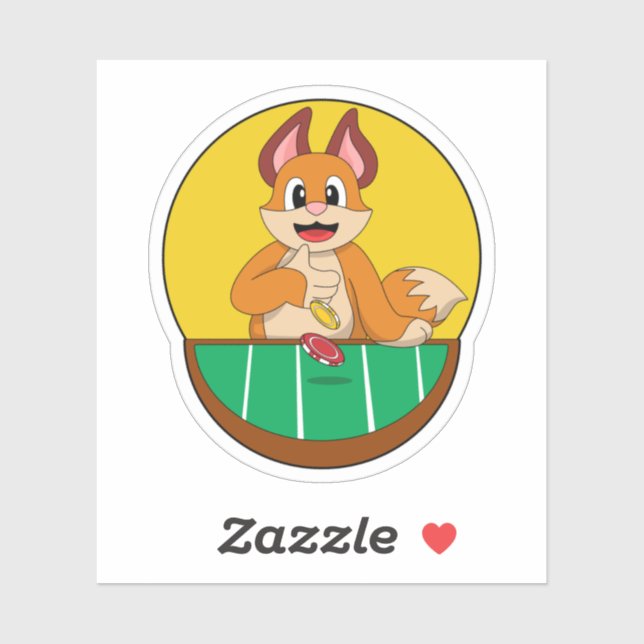 Sticker Fox at Poker avec des jetons de Poker (Feuille)