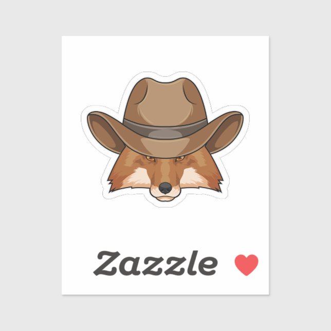 Sticker Fox comme Cowboy avec Casquette (Feuille)
