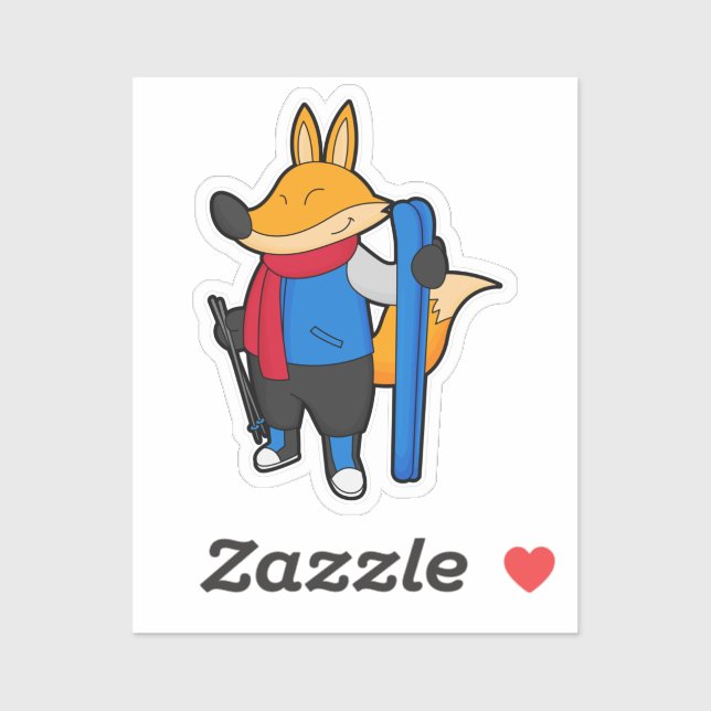 Sticker Fox en ski avec ski (Feuille)