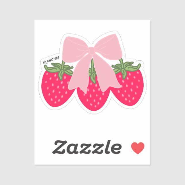 Sticker Fraises à ruban rose  (Feuille)