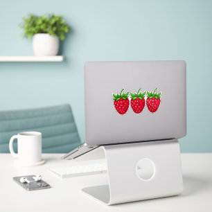 Sticker Framboises Mûres Fraîches avec Feuilles Vertes
