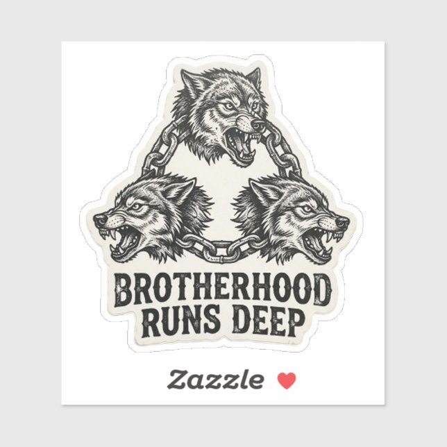 Sticker Fraternité Profonde Chaîne Triple Loup Motard (Feuille)