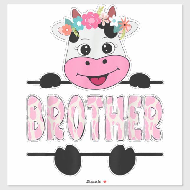 Sticker Frère De L'Anniversaire Fille Vache Famille Fête _ (Feuille)