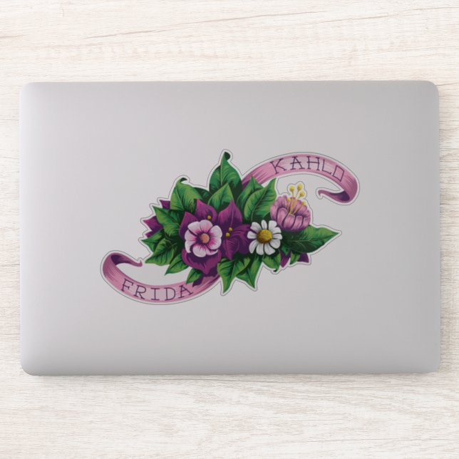 Sticker Frida Kahlo | Bouquet floral pourpre (Ordinateur)