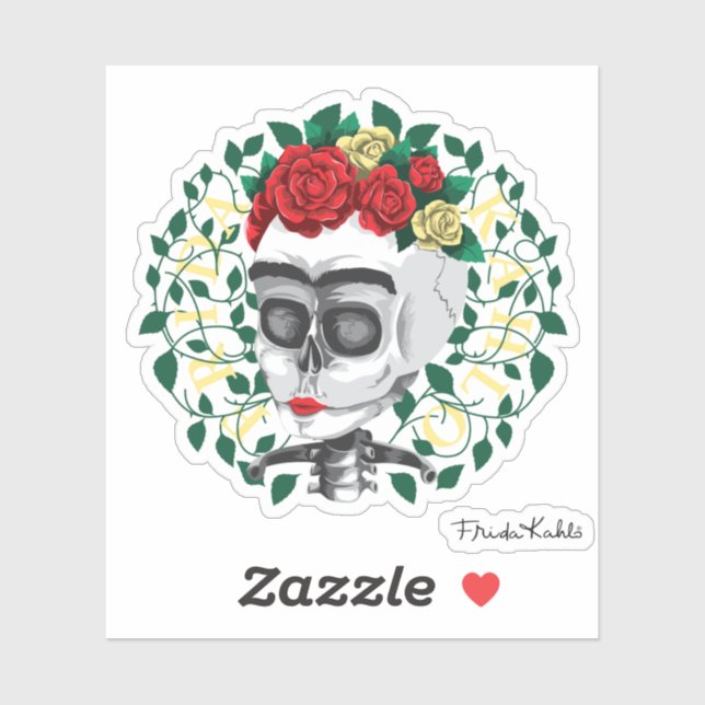Sticker Frida Kahlo | Crâne avec couronne Rose (Feuille)