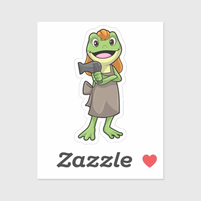 Sticker Frog as Hairdresser with Hairdryer (Feuille)