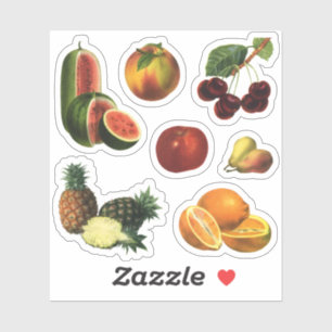 Sticker Fruits Vintage, Pastèque, Ananas, Cerises