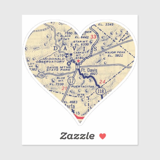 Sticker Ft. Carte Vintage Davis TX (Feuille)