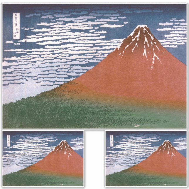 Sticker Fuji rouge, Aka Fujiyama Volcan Katsushika Hokusai (Devant)