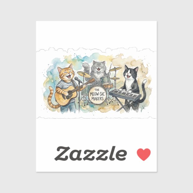 Sticker Fun Cat Band Music Piano Drums Keyboard (Feuille)