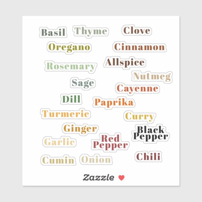 Sticker Fun Colorful Populaire Épices de cuisine (Feuille)