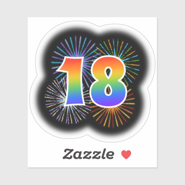 Sticker Fun Fireworks + Rainbow Motif "18" N° d'événement (Feuille)