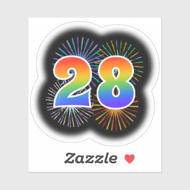 Sticker Fun Fireworks + Rainbow Motif "28" N° d'événement (Feuille)