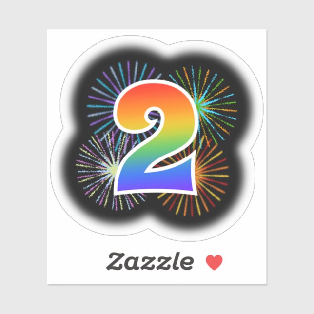 Sticker Fun Fireworks + Rainbow Motif "2" N° d'événement (Feuille)