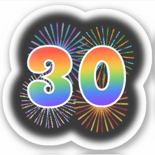 Sticker Fun Fireworks + Rainbow Motif "30" N° d'événement (Devant)