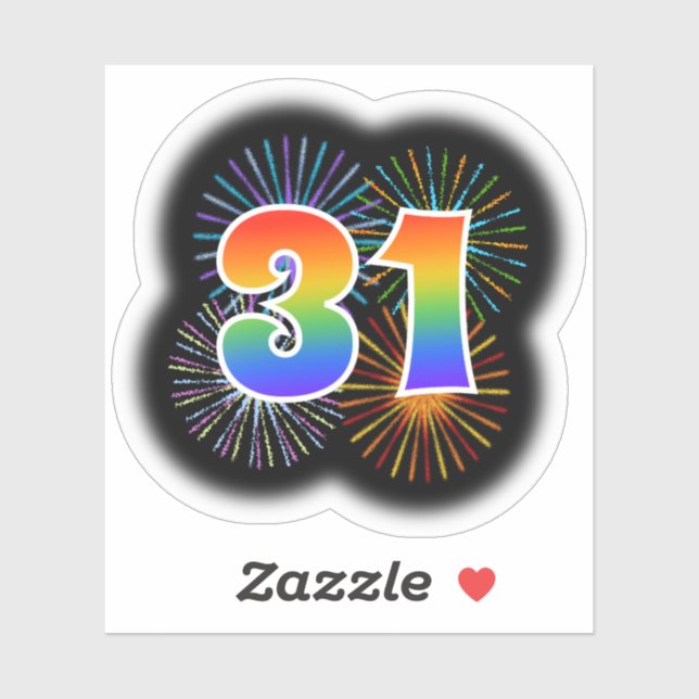Sticker Fun Fireworks + Rainbow Motif "31" N° d'événement (Feuille)