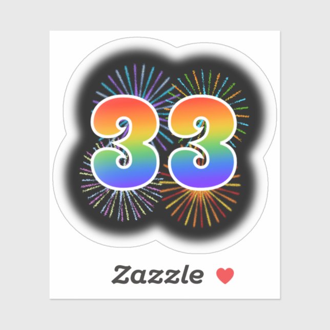 Sticker Fun Fireworks + Rainbow Motif "33" N° d'événement (Feuille)