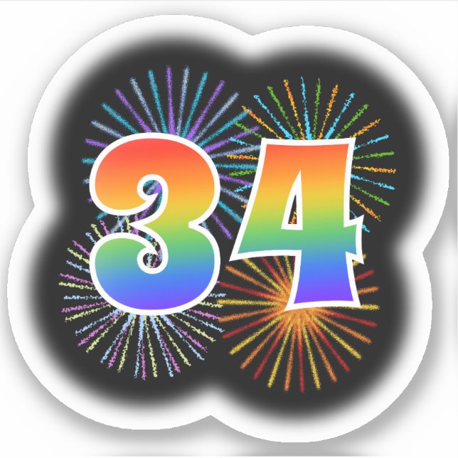 Sticker Fun Fireworks + Rainbow Motif "34" N° d'événement (Devant)