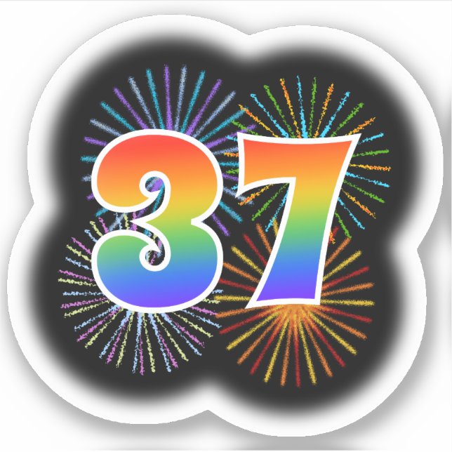 Sticker Fun Fireworks + Rainbow Motif "37" N° d'événement (Devant)