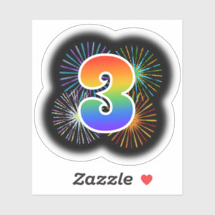 Sticker Fun Fireworks + Rainbow Motif "3" N° d'événement
