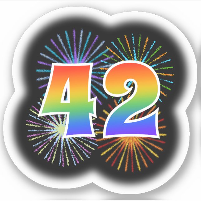 Sticker Fun Fireworks + Rainbow Motif "42" N° d'événement (Devant)