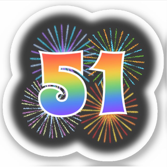 Sticker Fun Fireworks + Rainbow Motif "51" N° d'événement (Devant)