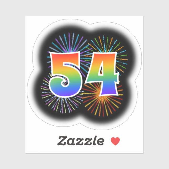 Sticker Fun Fireworks + Rainbow Motif "54" N° d'événement (Feuille)