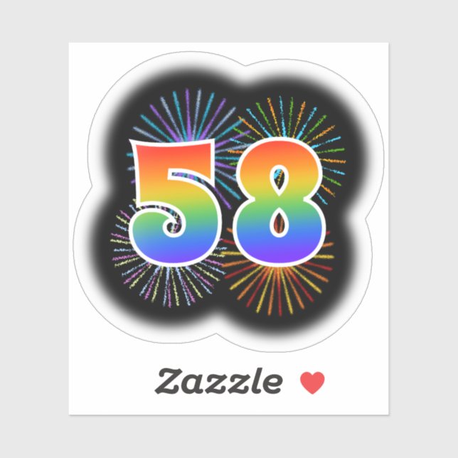 Sticker Fun Fireworks + Rainbow Motif "58" N° d'événement (Feuille)
