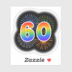 Sticker Fun Fireworks + Rainbow Motif "60" N° d'événement