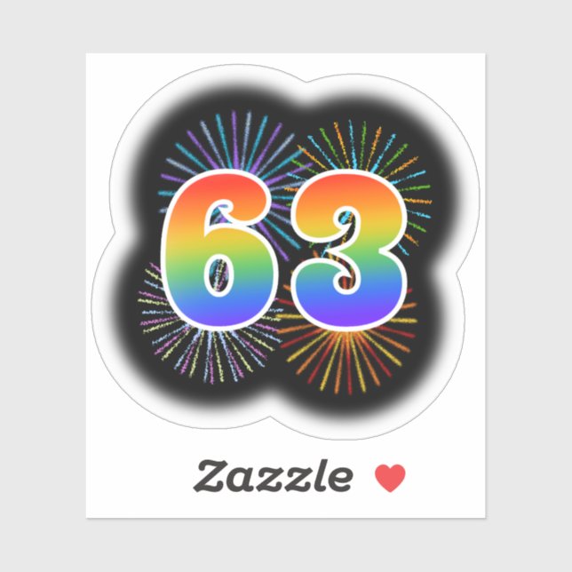Sticker Fun Fireworks + Rainbow Motif "63" N° d'événement (Feuille)