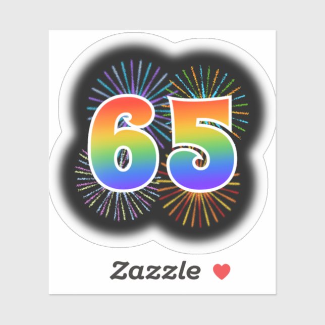 Sticker Fun Fireworks + Rainbow Motif "65" N° d'événement (Feuille)