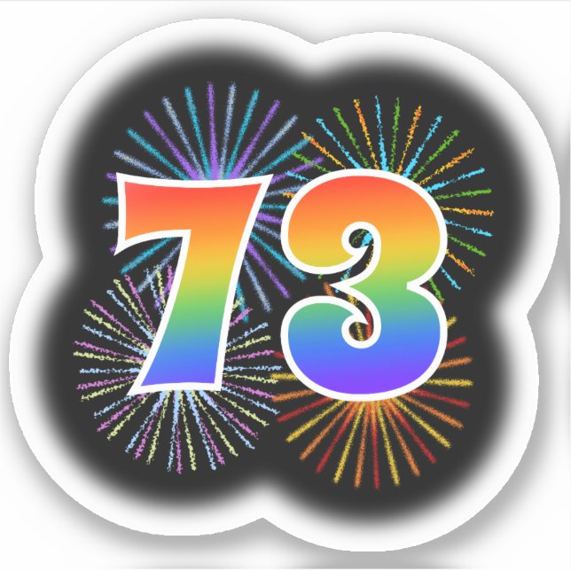 Sticker Fun Fireworks + Rainbow Motif "73" N° d'événement (Devant)