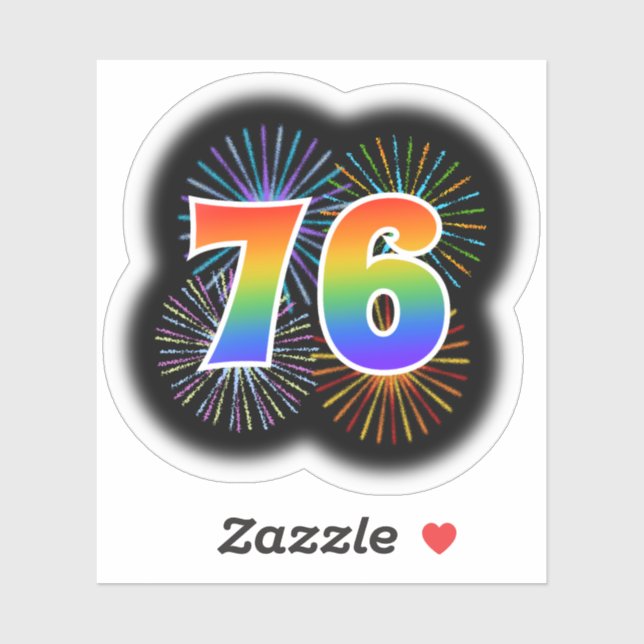 Sticker Fun Fireworks + Rainbow Motif "76" N° d'événement (Feuille)