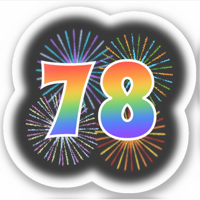 Sticker Fun Fireworks + Rainbow Motif "78" N° d'événement (Devant)