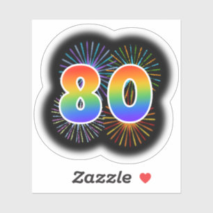 Sticker Fun Fireworks + Rainbow Motif "80" N° d'événement