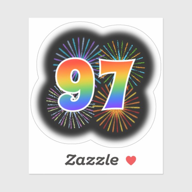 Sticker Fun Fireworks + Rainbow Motif "97" N° d'événement (Feuille)