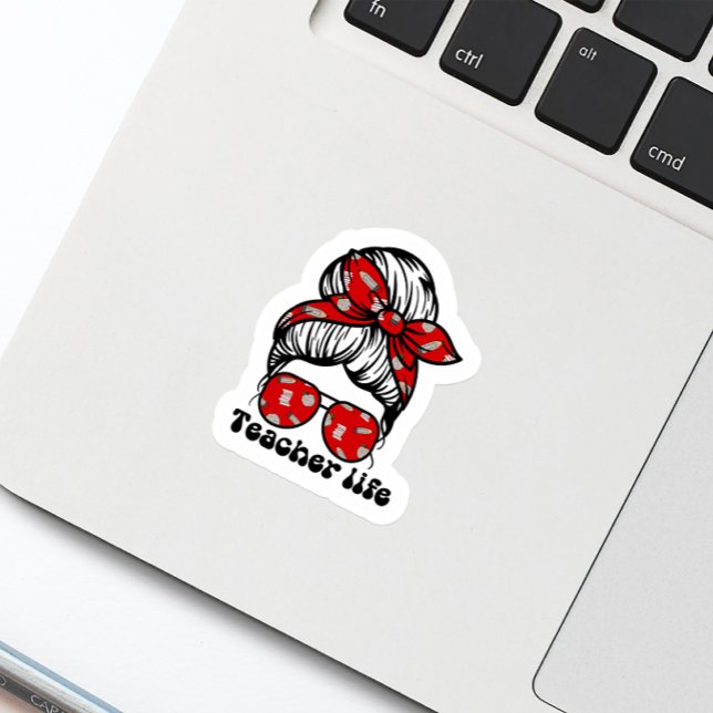 Sticker Fun Messy Bun Enseignant École Rouge (Créateur téléchargé)