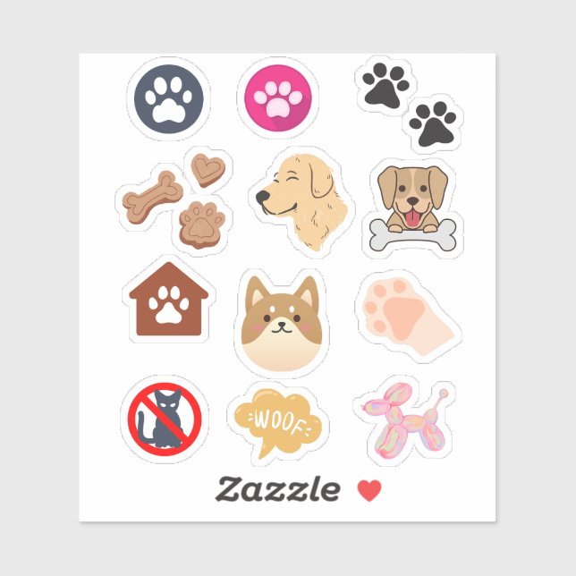 Sticker Fun mignon adorable chien rose Empreinte de patte  (Feuille)